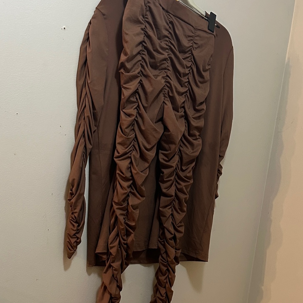 Daisy Chocolate Ruched Sleeve Blouse and pants